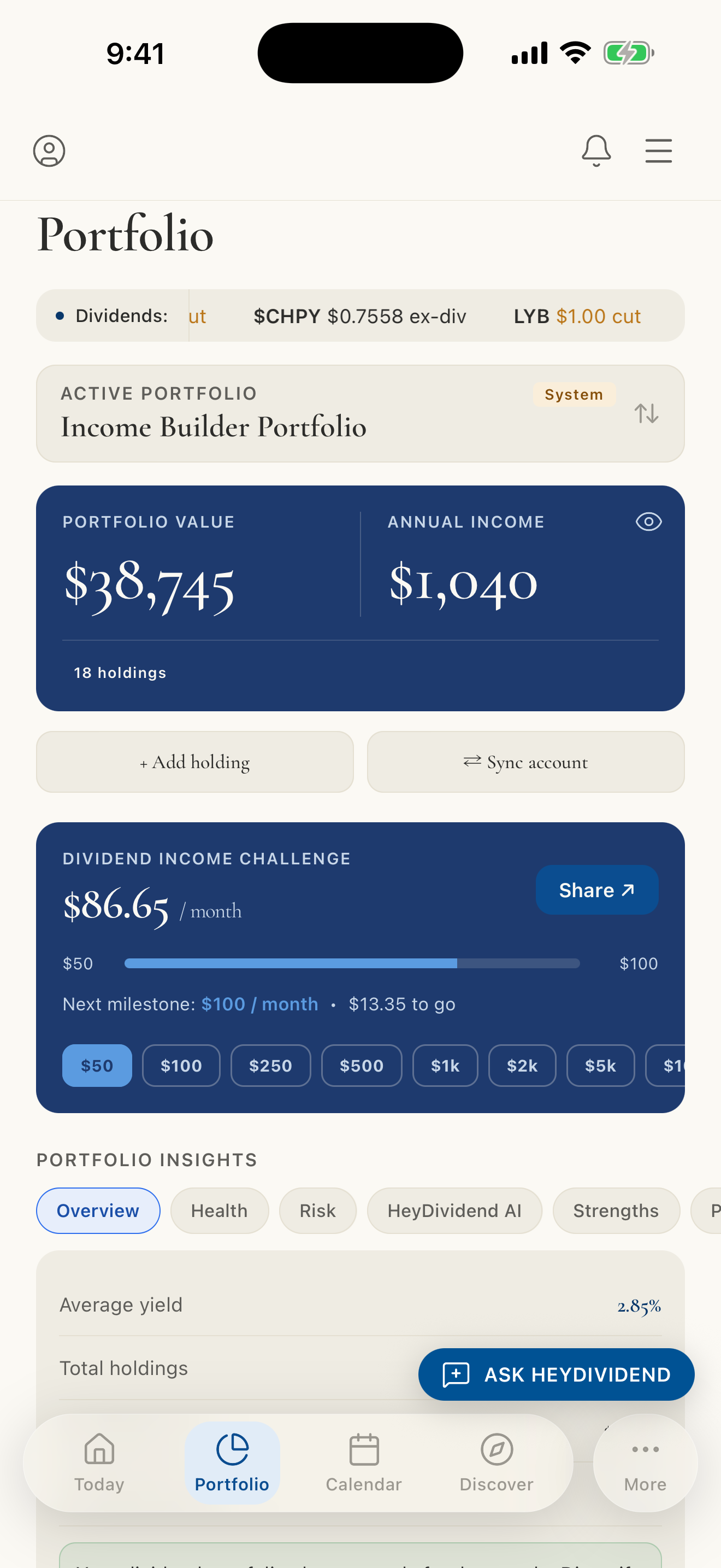 Portfolio screen