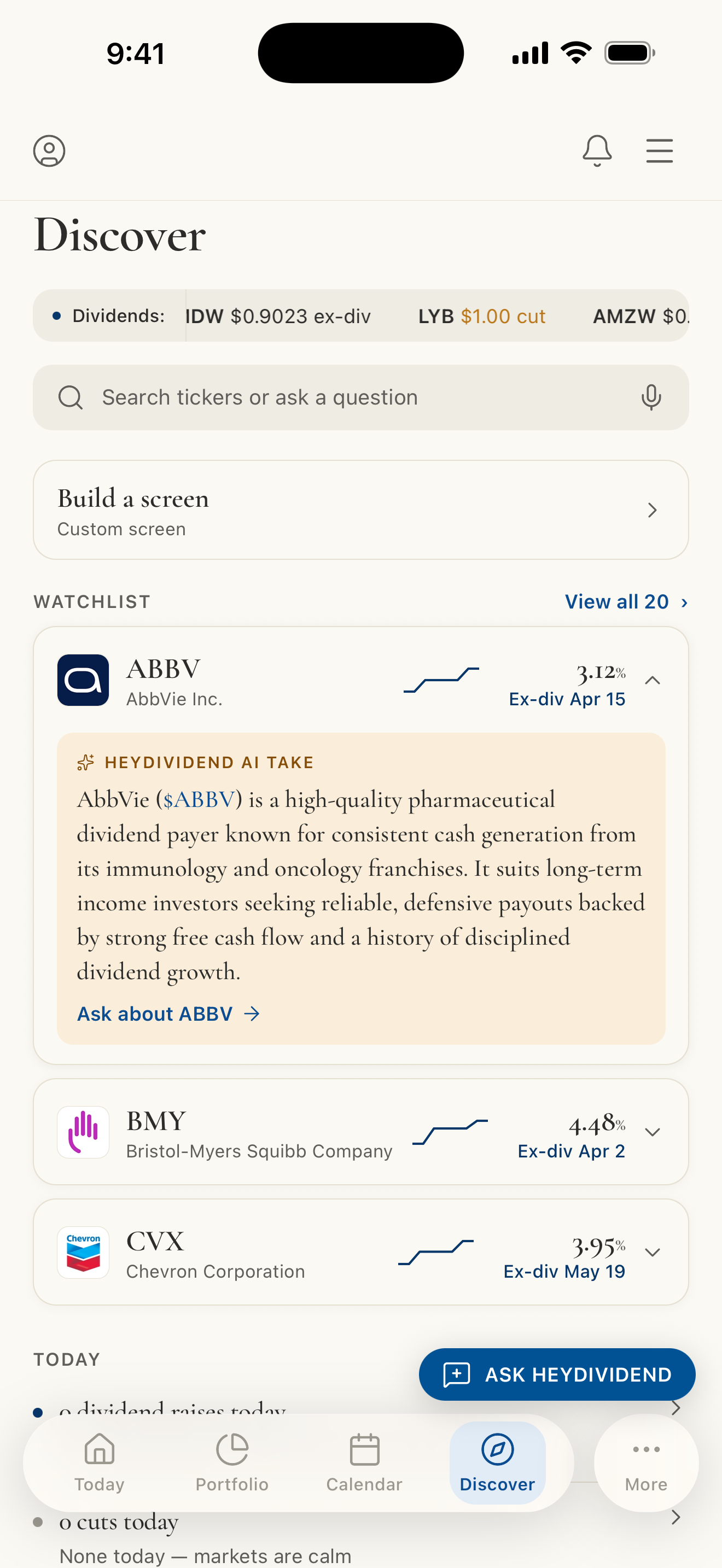 Discover screen