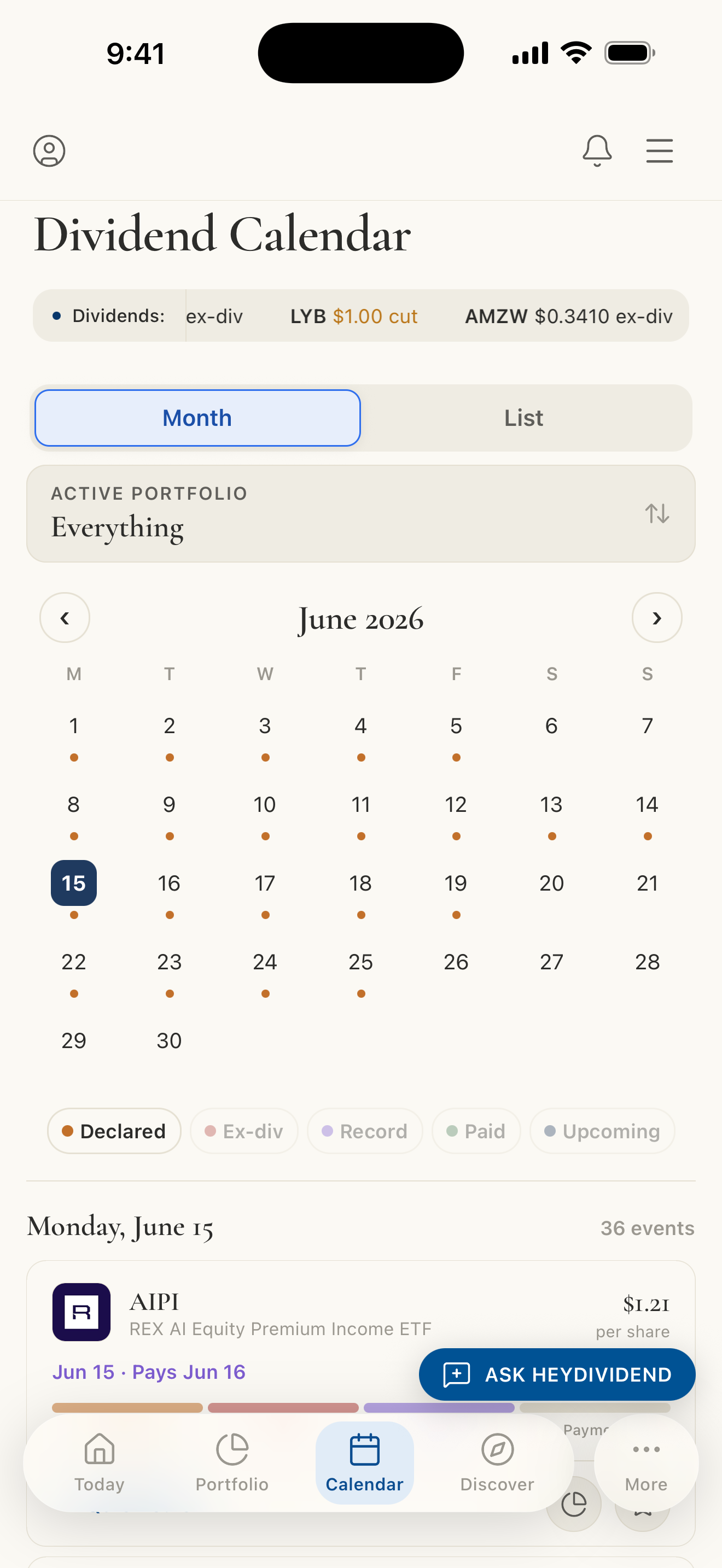 Dividend calendar