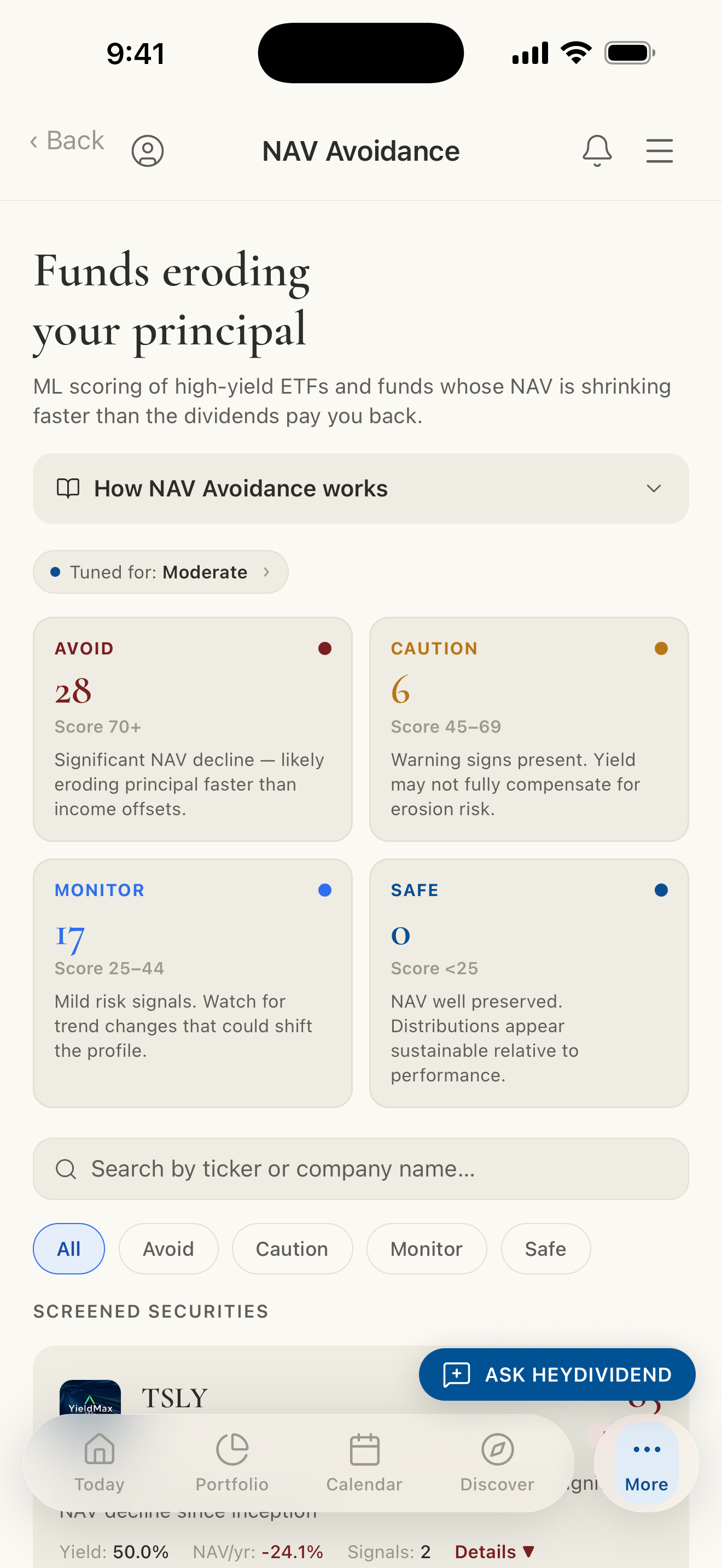 NAV avoidance screen