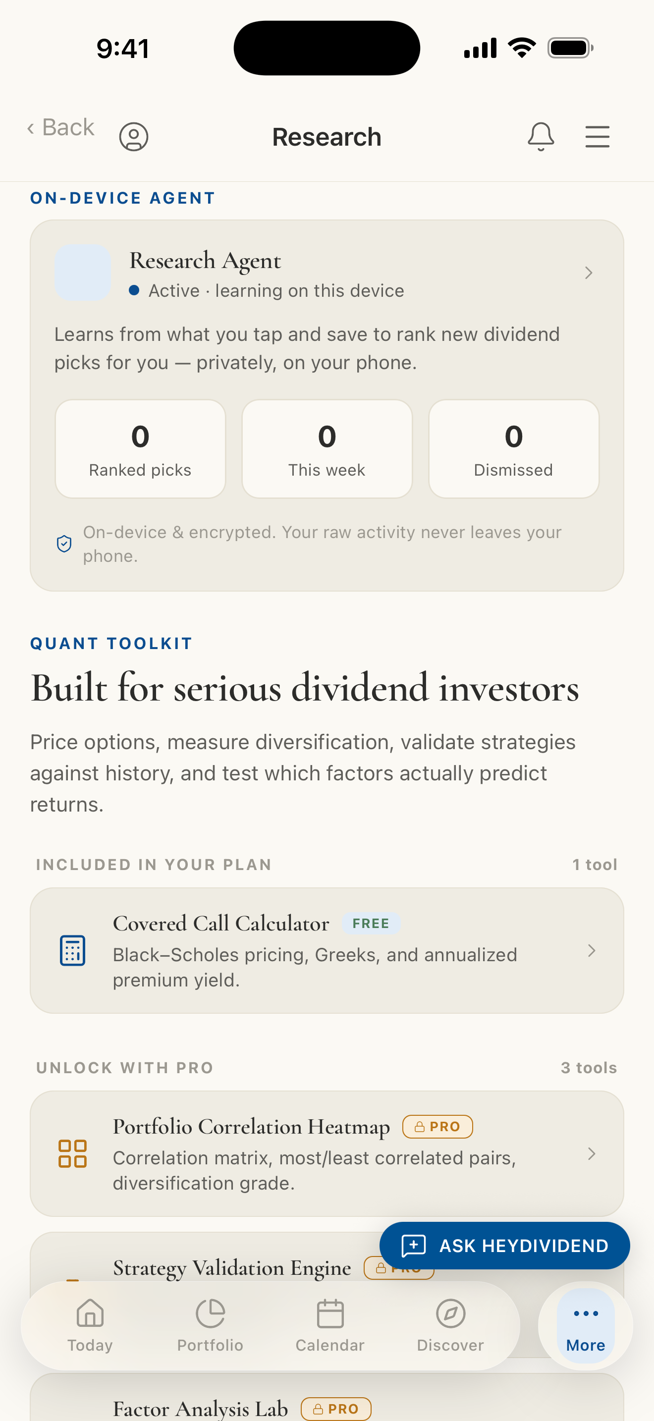 On-device encrypted research agent
